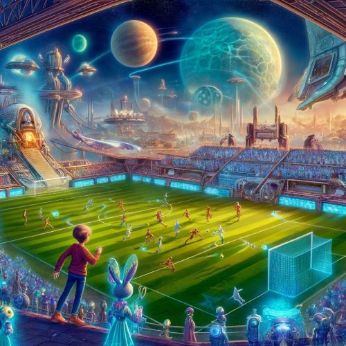 Two brothers play football on a fantastical alien planet