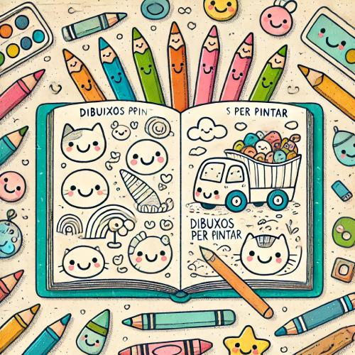 Libro de dibujos para colorear rodeado de lápices de colores