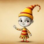 Tilo, Un Pequeño Duende Con Gorro De Rayas, Saluda Sonriente
