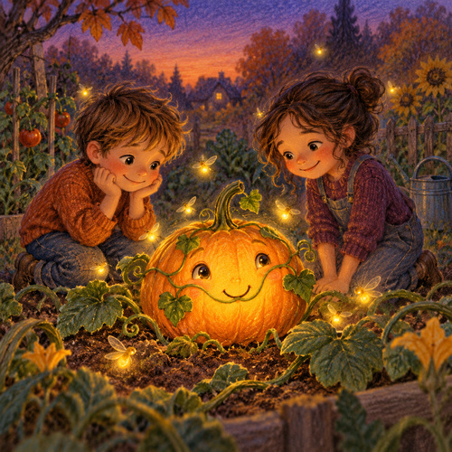 Infants amb una carbassa lluminosa la nit de Halloween