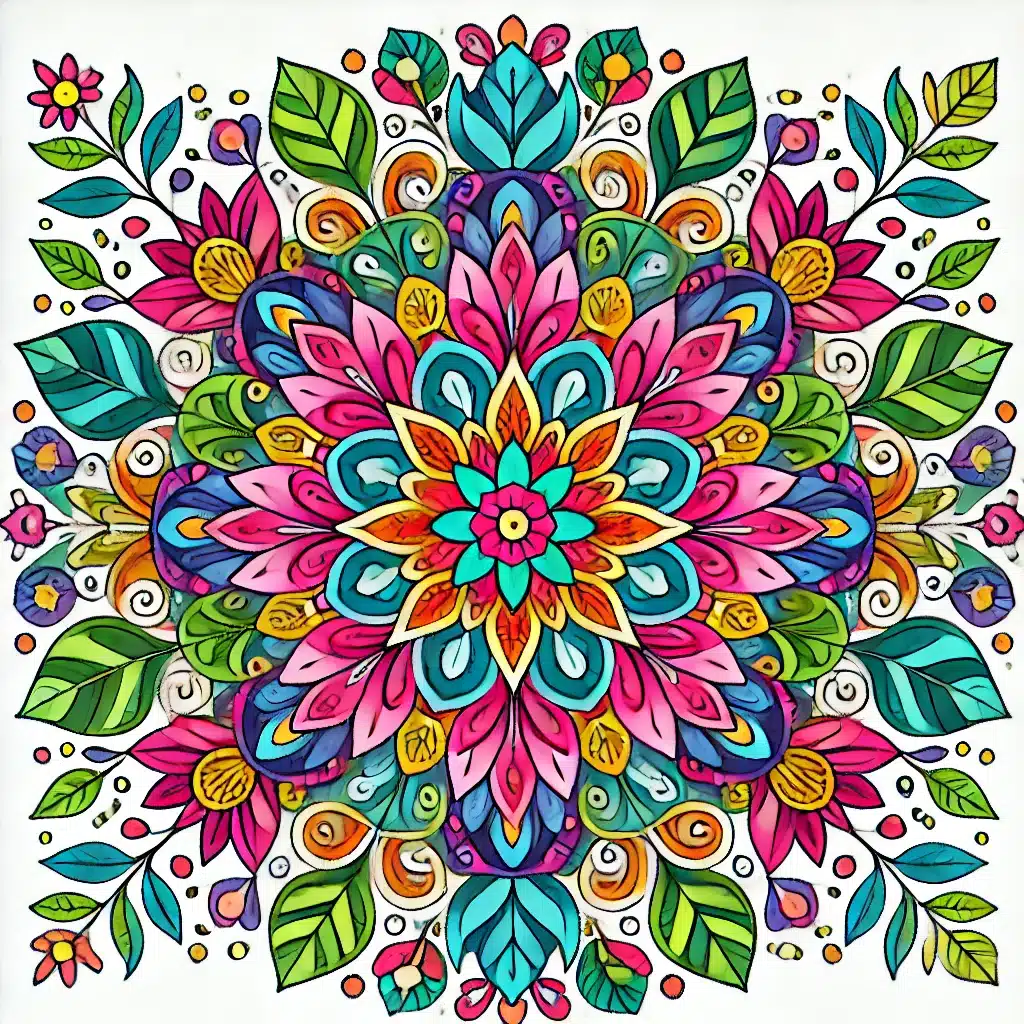 Mandala infantil de flores y hojas de colores
