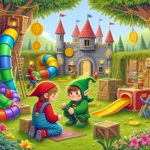 Two brothers play as Mario and Luigi in a garden with golden coins