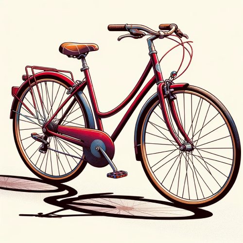 An illustrated red bicycle against a pale background